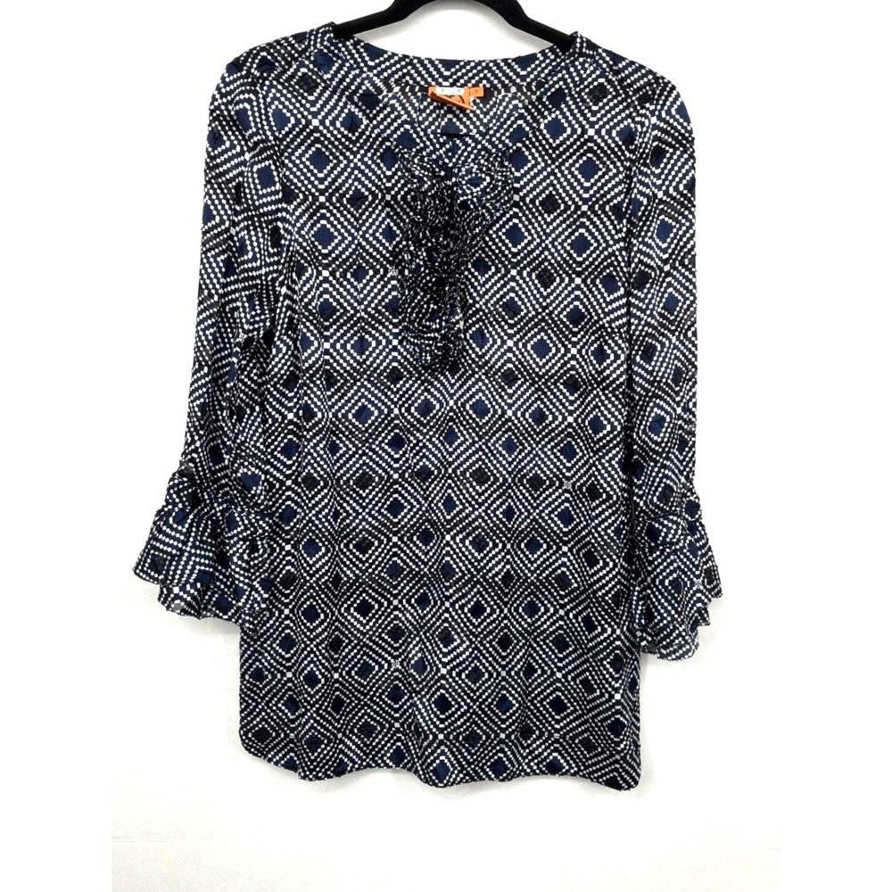 Tory Burch Silk Blend Ruffle Neck Tunic Blouse Size 6 - Picture 2 of 5